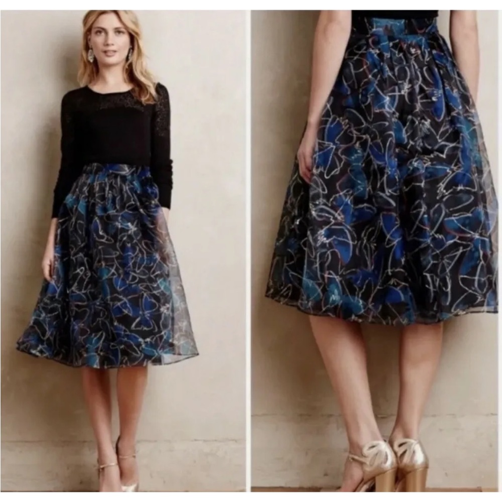 Anthropologie Moulinette Soeurs Midnight Butterfly Full Skirt Women’s Sz 8